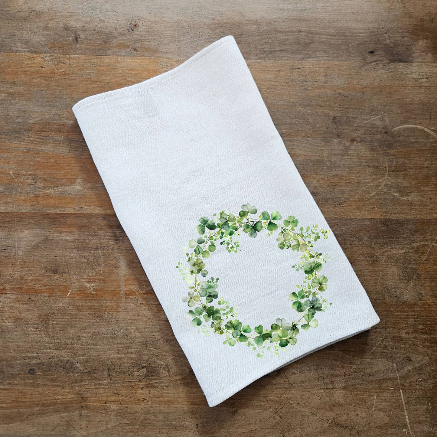 100% linen kitchen towel with clover print