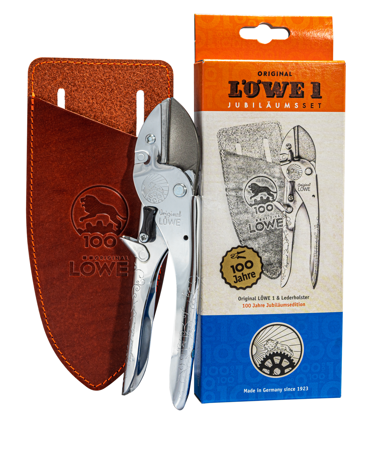 Original Löwe 1.100 Amboss-Schere mit Lederholster Jubiläumsedition
