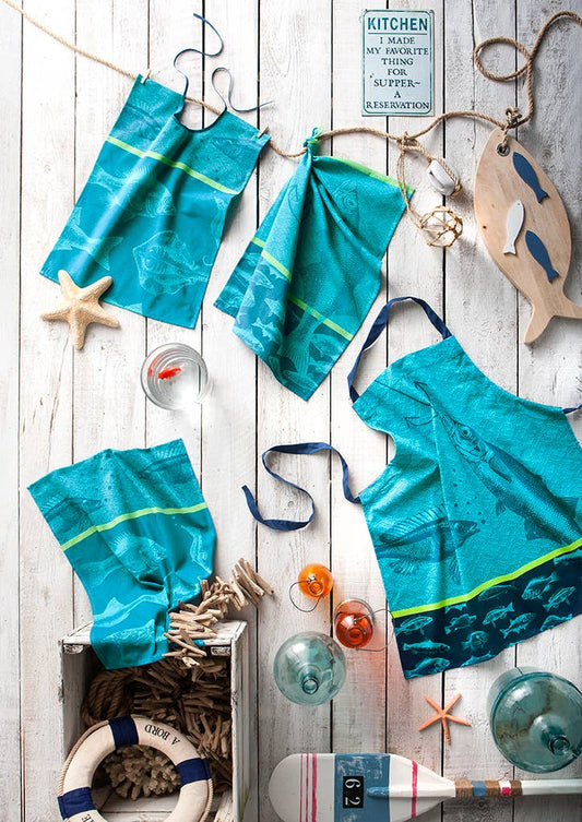 Cotton tea towel approx. 50x75 cm - Jacquard - Poissons Bleu Design