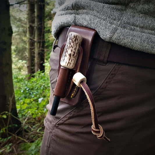 Fire steel, antler handle with belt holder