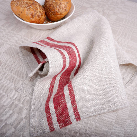 Linen napkins, natural-colored striped in red or black, Village Provence placemat