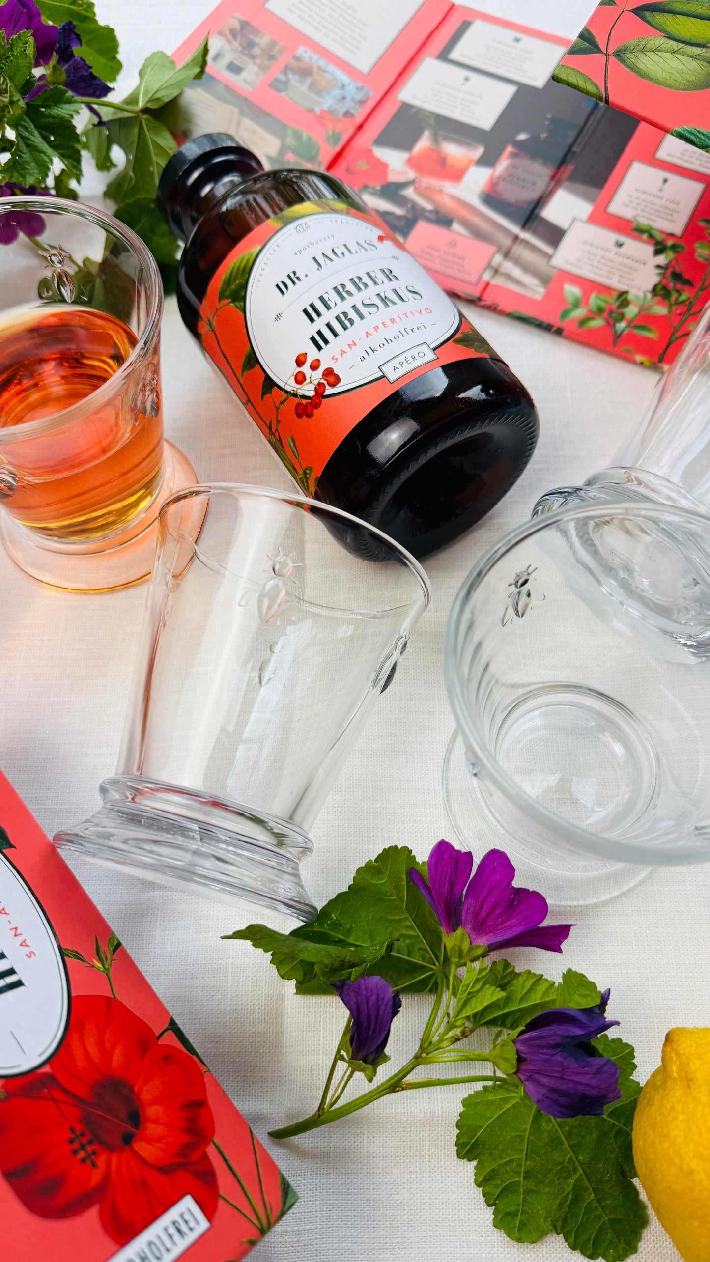 Geschenkset 4er Gläser La Rochère & Dr. Jaglas Hibiskus in Geschenkbox