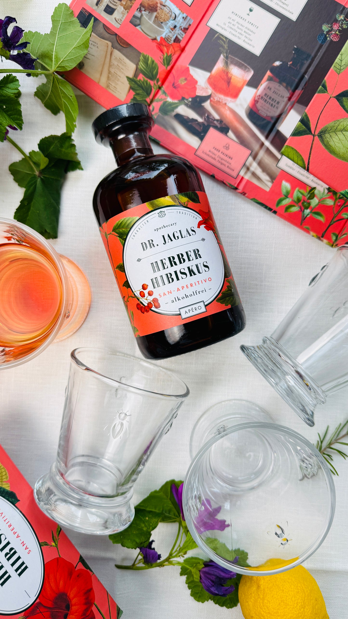 Geschenkset 4er Gläser La Rochère & Dr. Jaglas Hibiskus in Geschenkbox