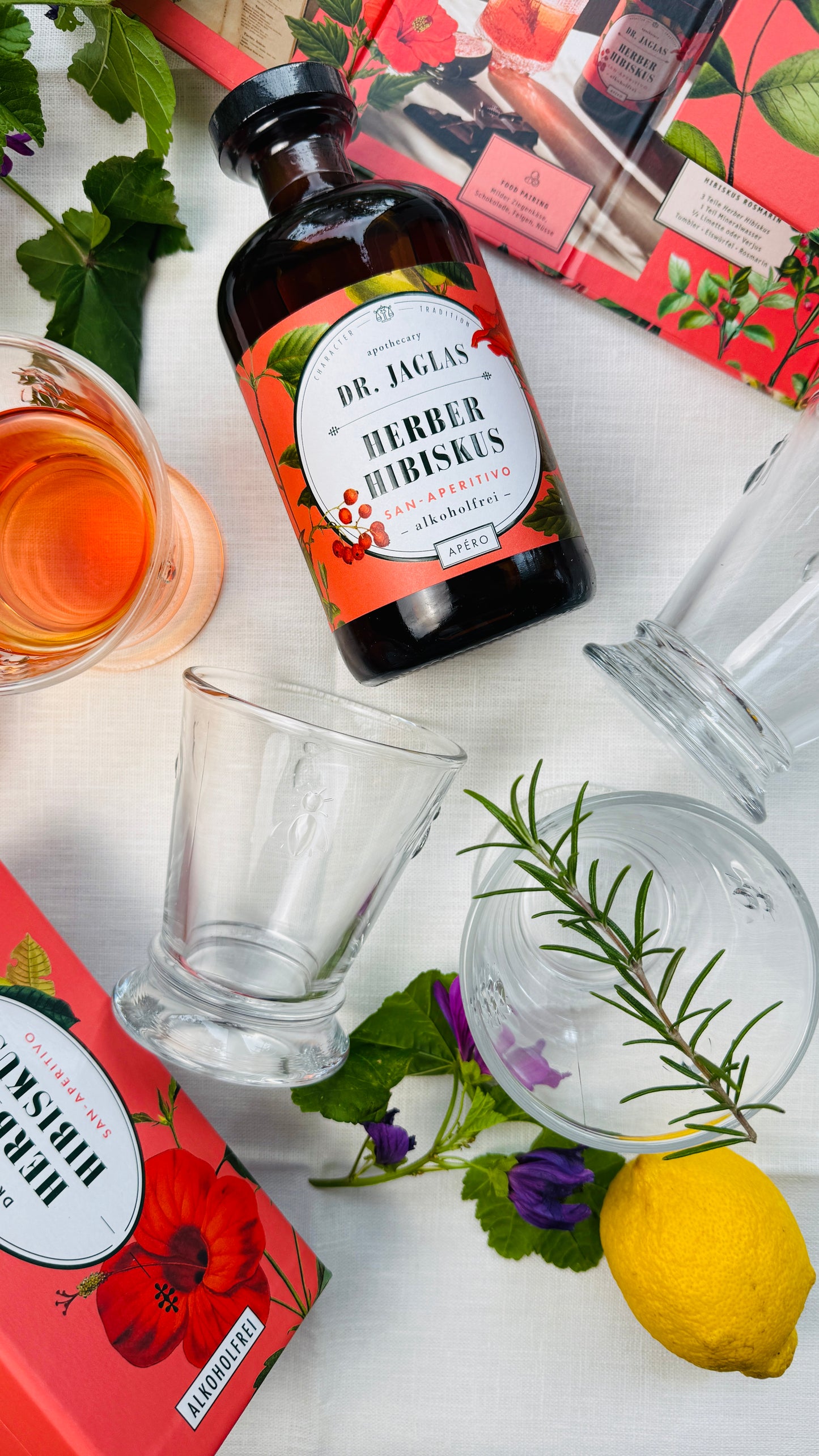 Geschenkset 4er Gläser La Rochère & Dr. Jaglas Hibiskus in Geschenkbox