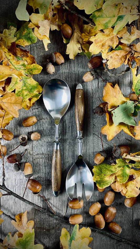 Oak Leaves High-quality salad cutlery set with oak handles