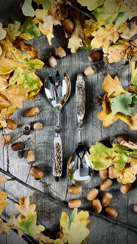 Oak Leaves High-quality salad cutlery set with genuine stag horn handles