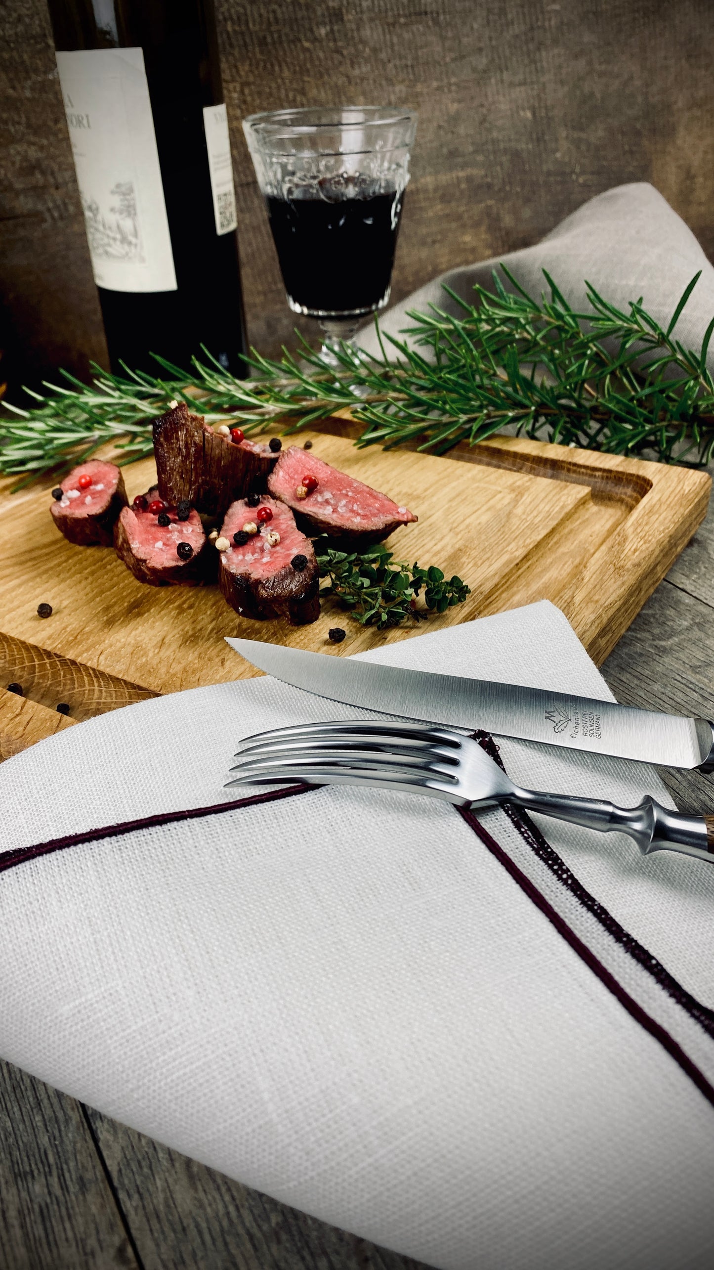 Geschenk-Set Eichenlaub Steakbesteck mit Steakbrett