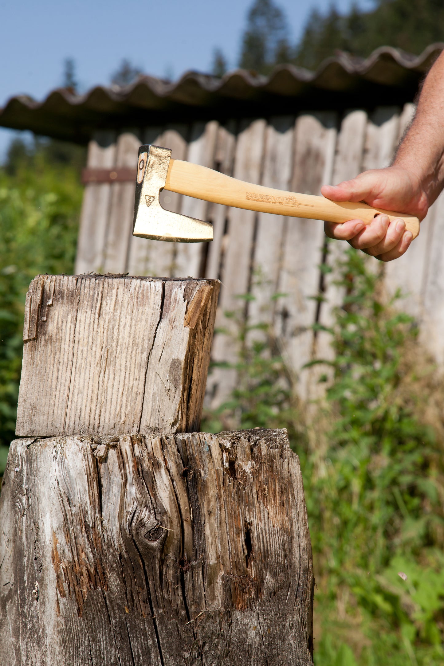 Krumpholz – Garden axe with and without leather blade guard and belt buckle
