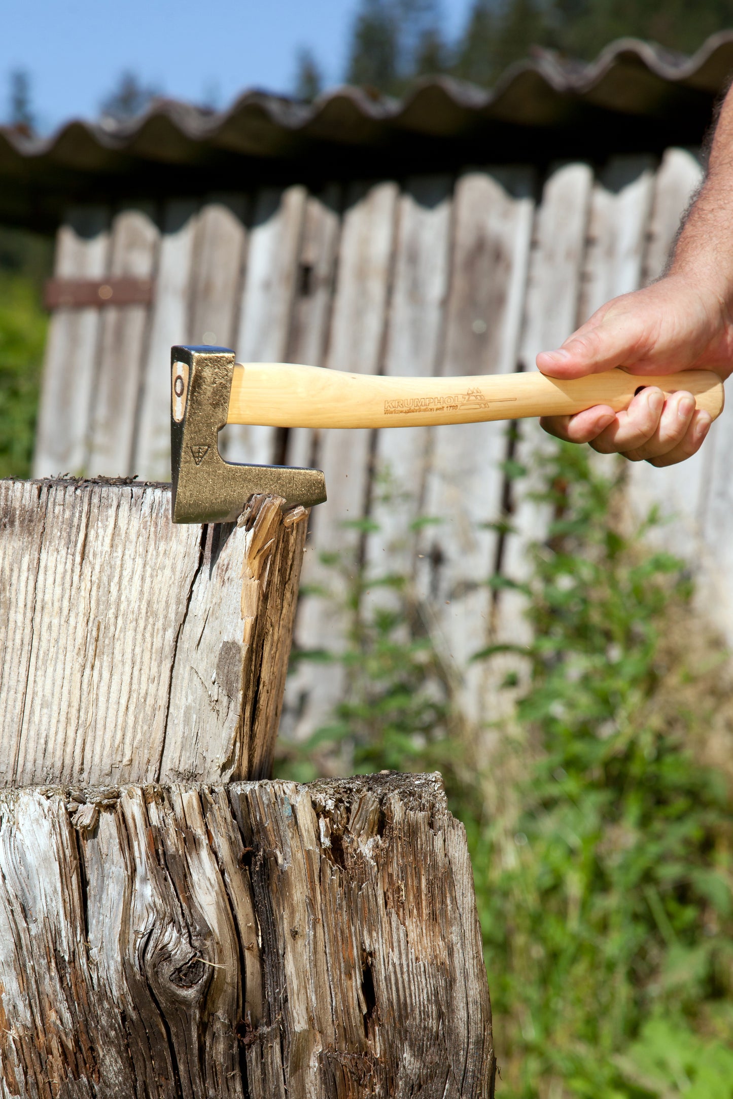 Krumpholz – Garden axe with and without leather blade guard and belt buckle