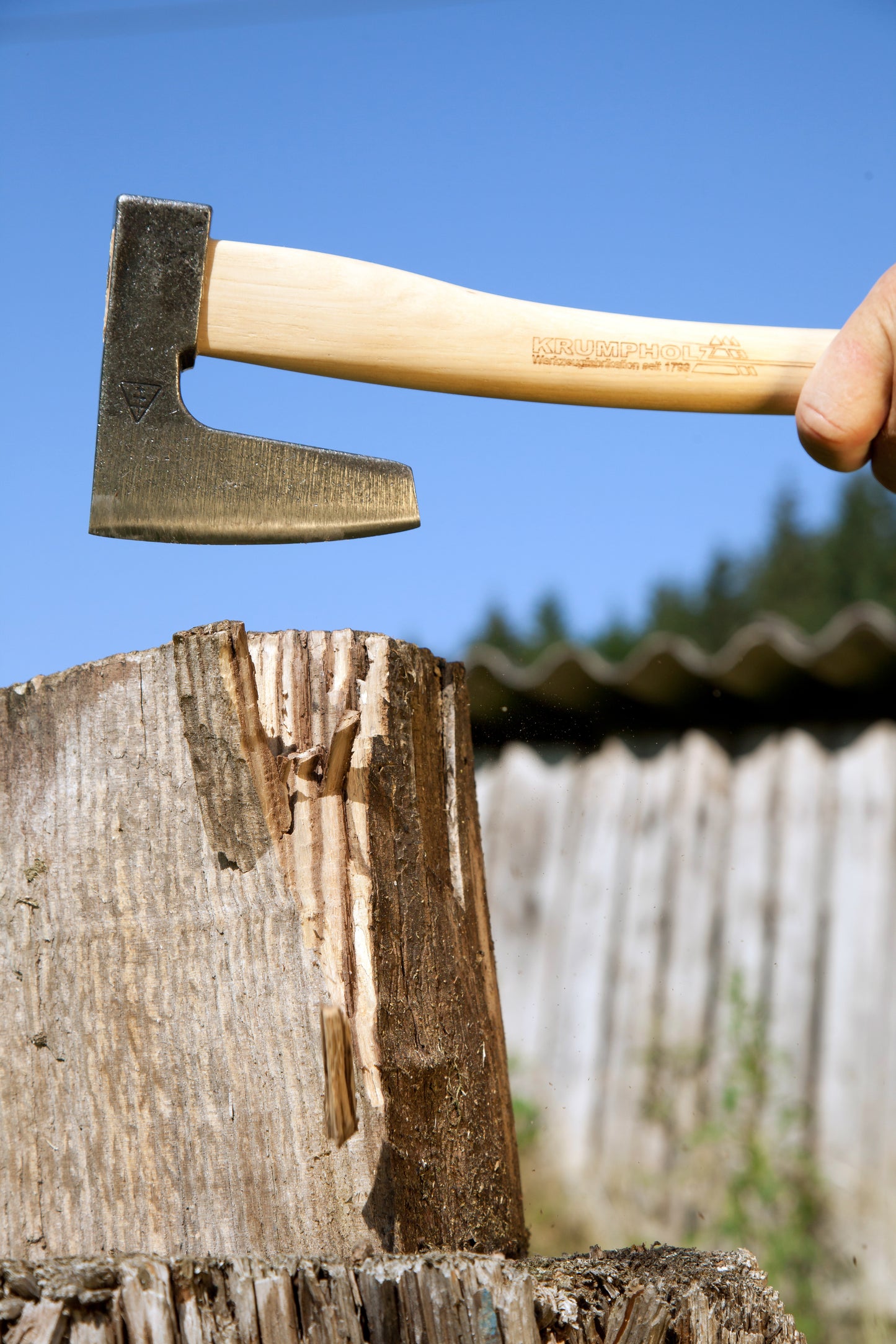 Krumpholz – Garden axe with and without leather blade guard and belt buckle