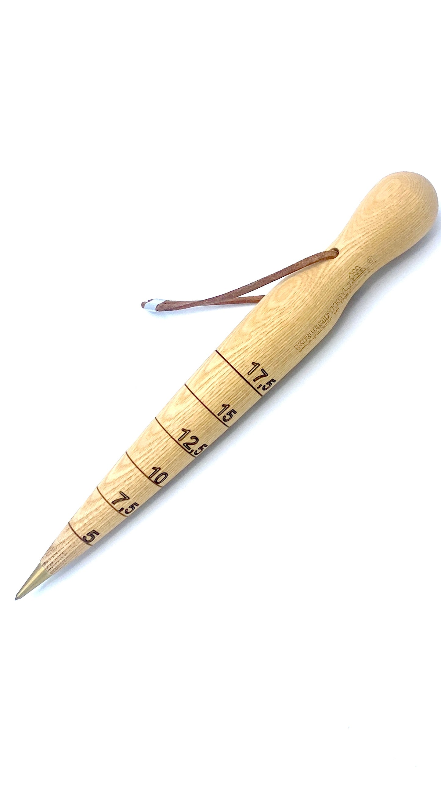 Krumpholz plant stake with brass tip and leather strap