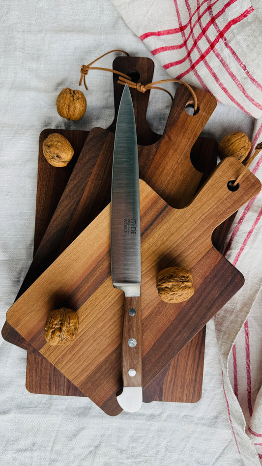 Gift set - Güde ham knife – Alpha walnut & three walnut/beech boards