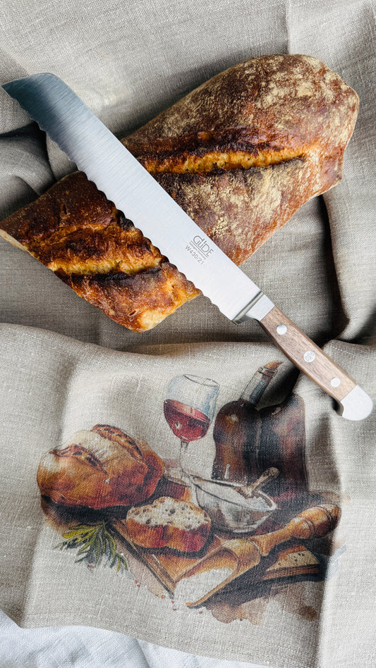 Geschenkset Leinentuch Wein & Brot mit Güde Brotmesser klein (ca. 21cm)