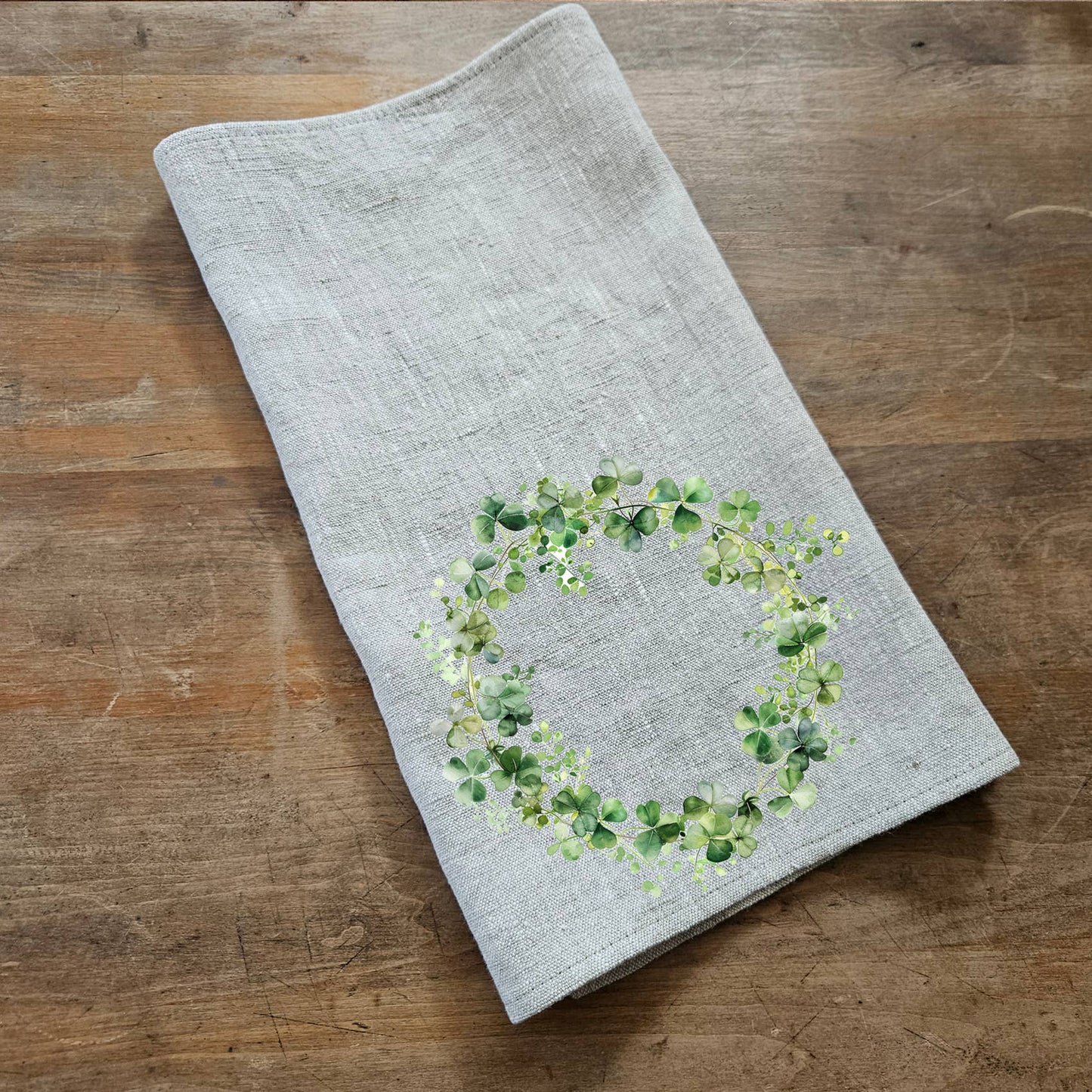 100% linen kitchen towel with clover print