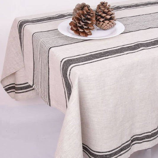 French linen tablecloth Village Black made of grained burlap