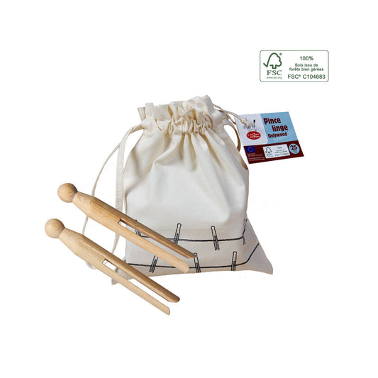 25 eco-friendly wooden clothespins without springs with bag - La Droguerie
