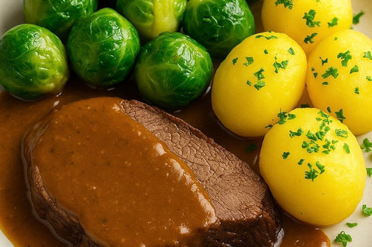 Rehkeule mit Rosenkohl und Kartoffeln vom eigenen Acker