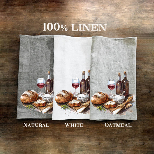 Küchentuch aus 100% Leinen mit Wine&Bread-Aufdruck