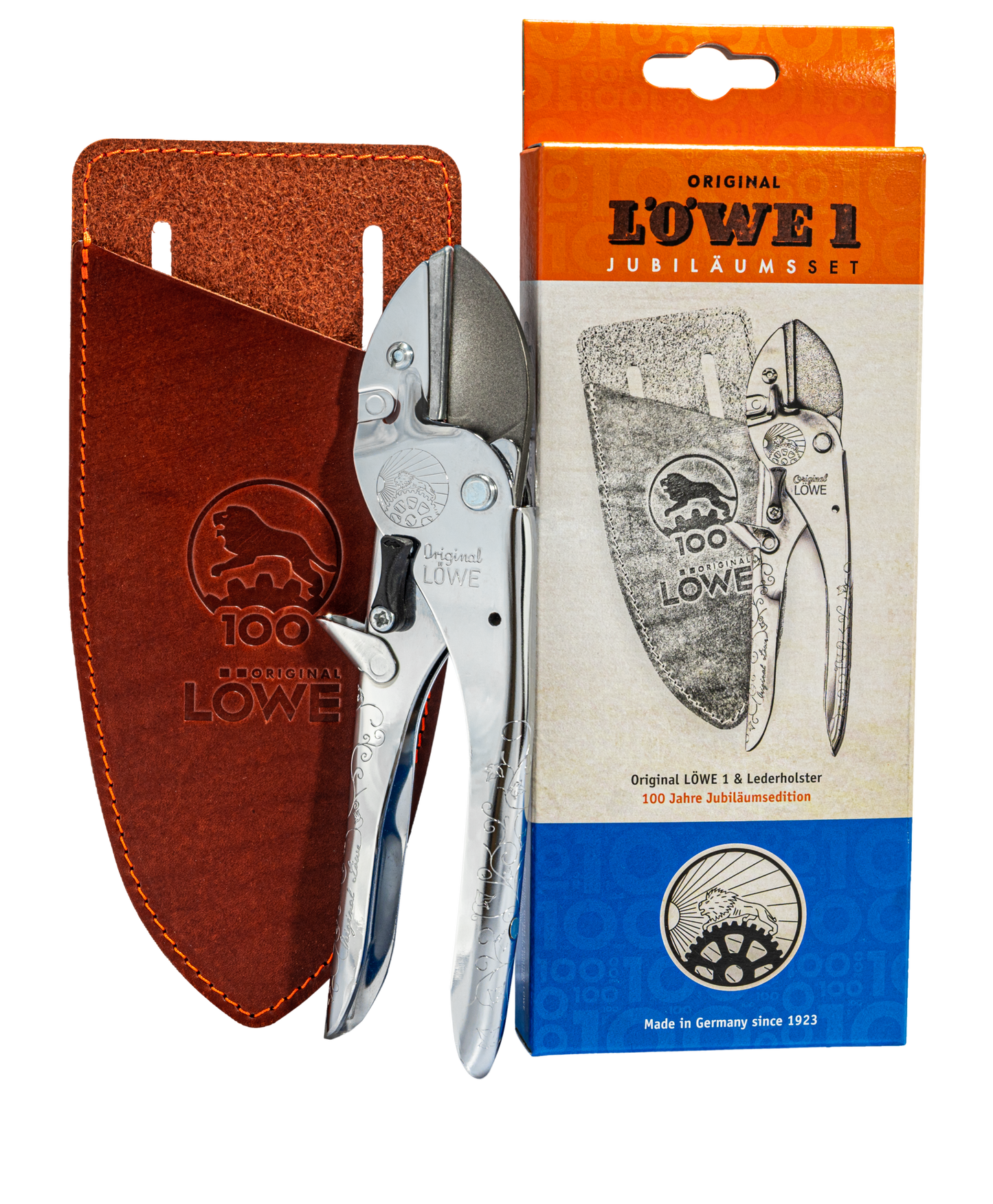 Original Löwe 1.100 Amboss-Schere mit Lederholster Jubiläumsedition