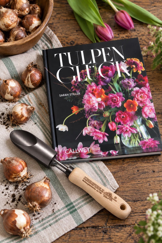 Geschenkset „Tulpenglück“ - Buch & Krumpholz Handzwiebelpflanzer