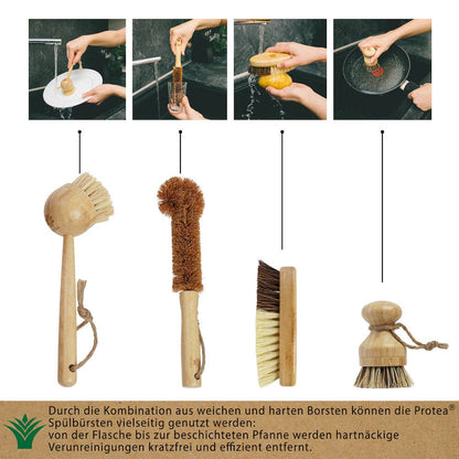 PROTEA 4er Set Spülbürsten aus Bambus und Naturfasern