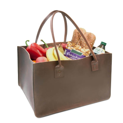 Einkaufstasche in Leder für den Markt oder Kaminholztasche aus Leder