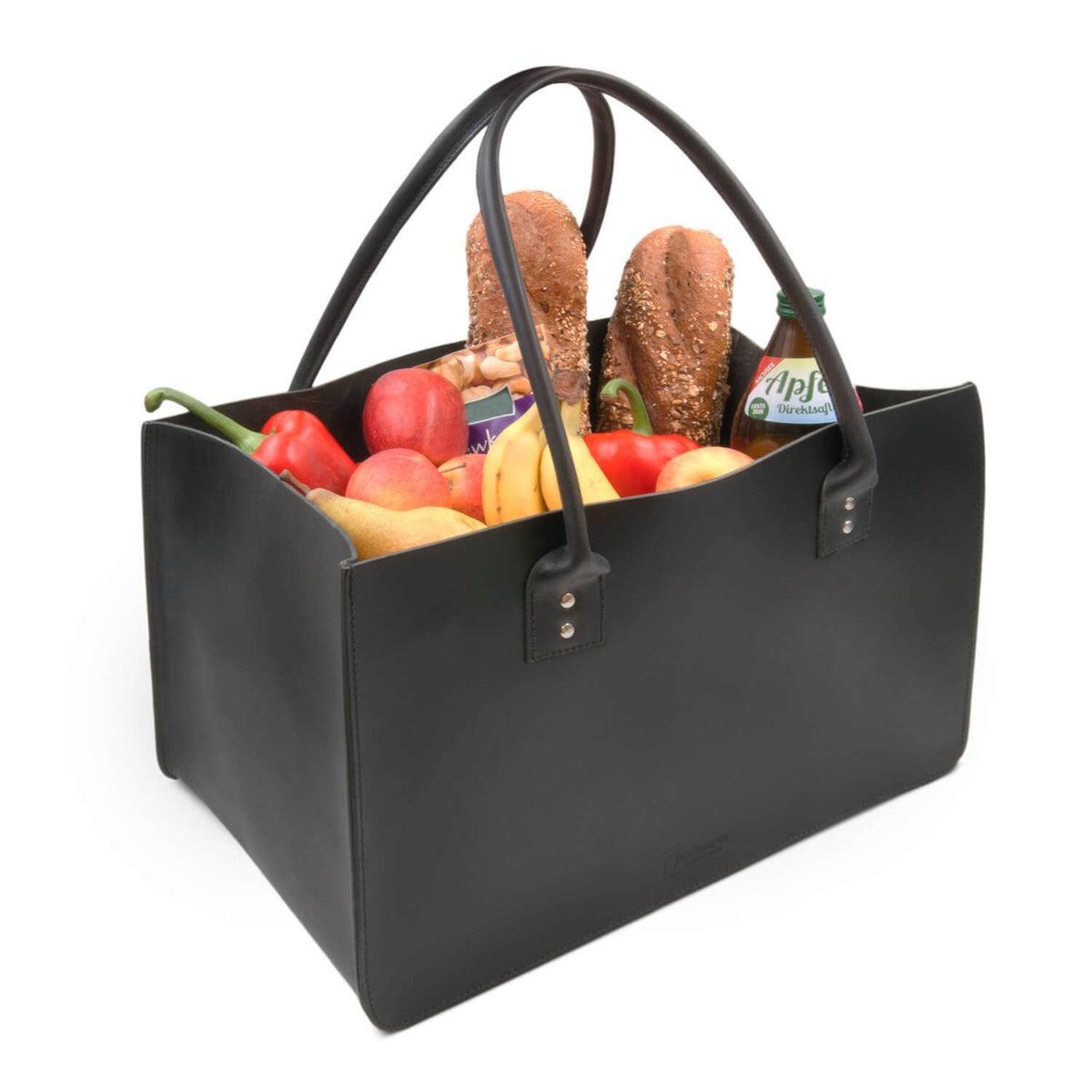 Einkaufstasche in Leder für den Markt oder Kaminholztasche aus Leder
