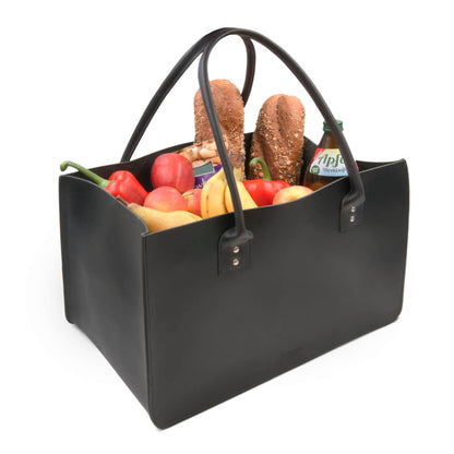 Einkaufstasche in Leder für den Markt oder Kaminholztasche aus Leder