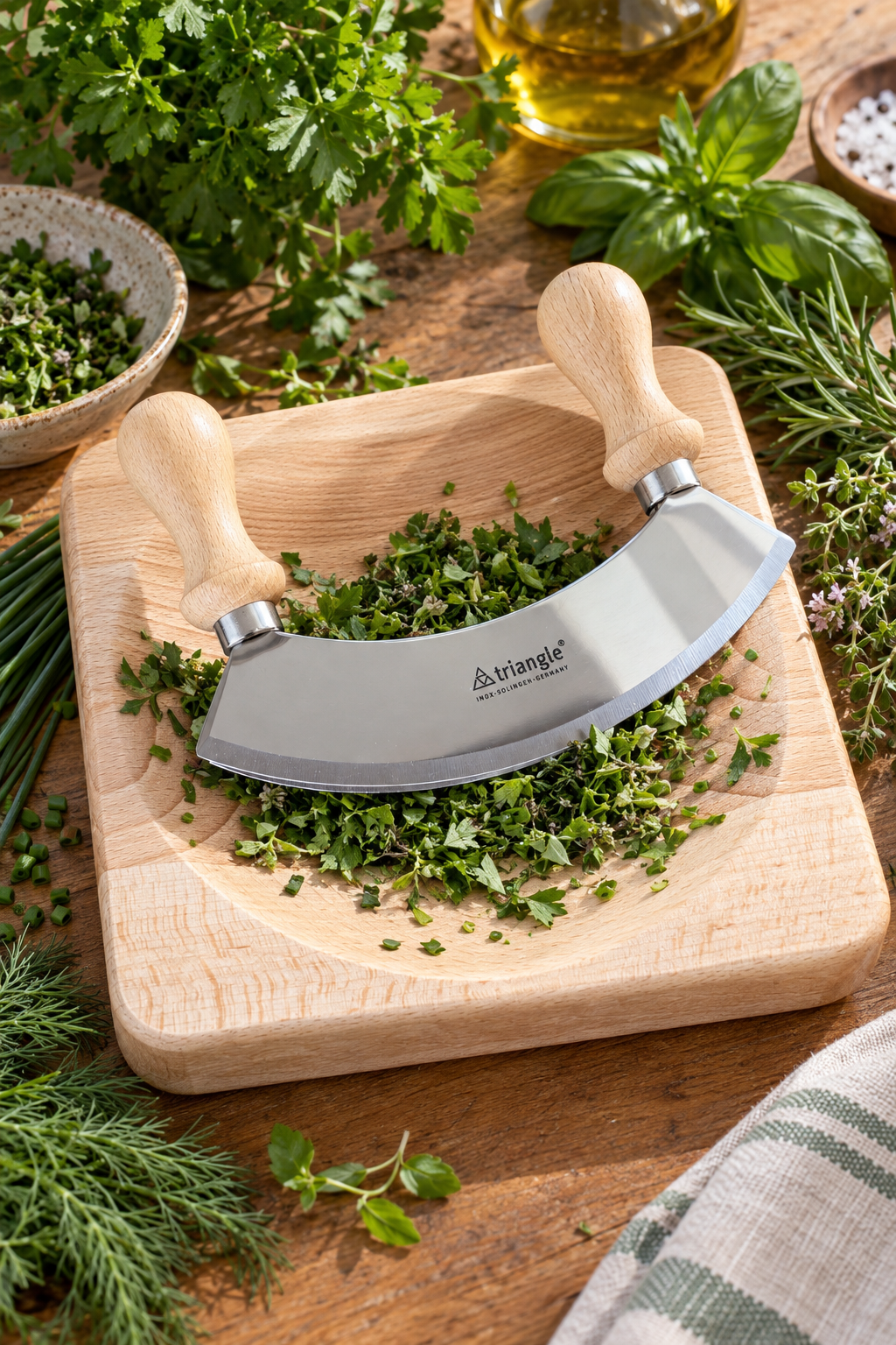 Geschenkset triangle Wiegemesser 14 cm & Buchenholzbrett