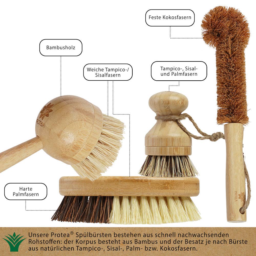 PROTEA 4er Set Spülbürsten aus Bambus und Naturfasern