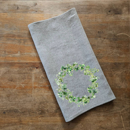 Küchentuch aus 100% Leinen mit Kleekranz-Print