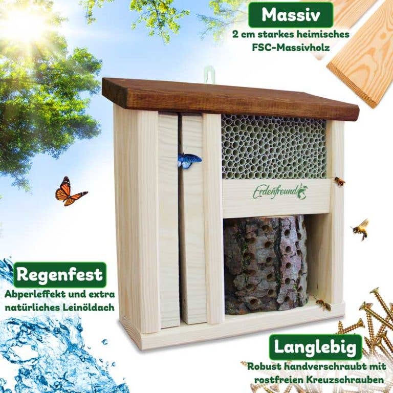 ERDENFREUND® Wildbienenhotel mit Schmetterlingshaus
