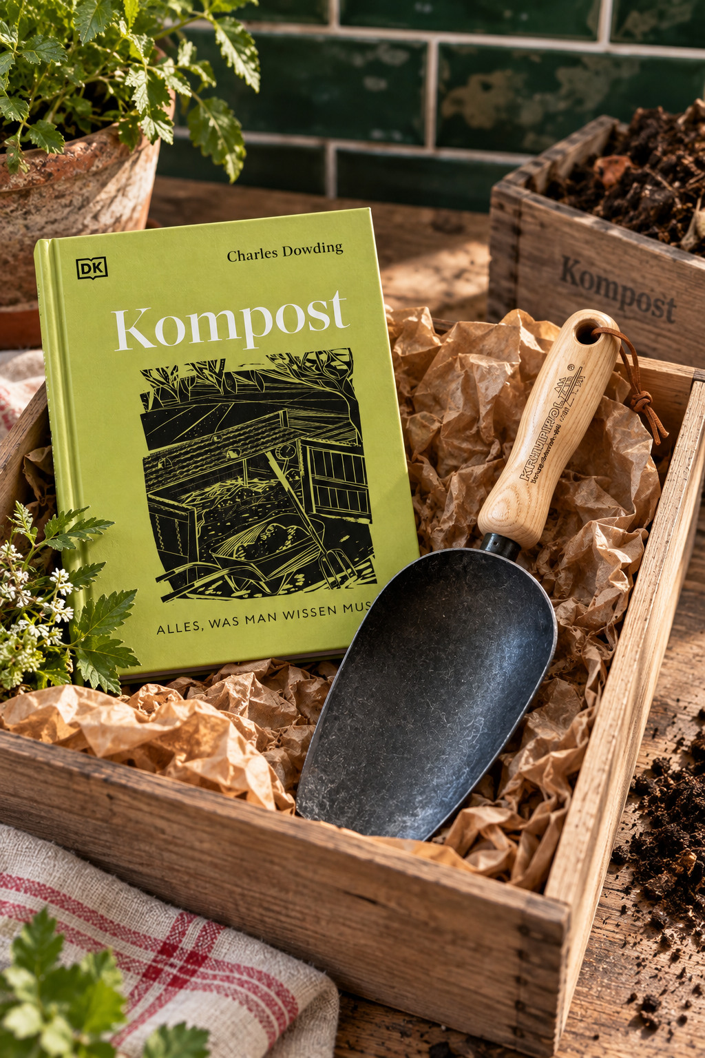 Geschenkset „Kompost & Gartenglück“ - Krumpholz Kompostschaufel & Kompost-Buch