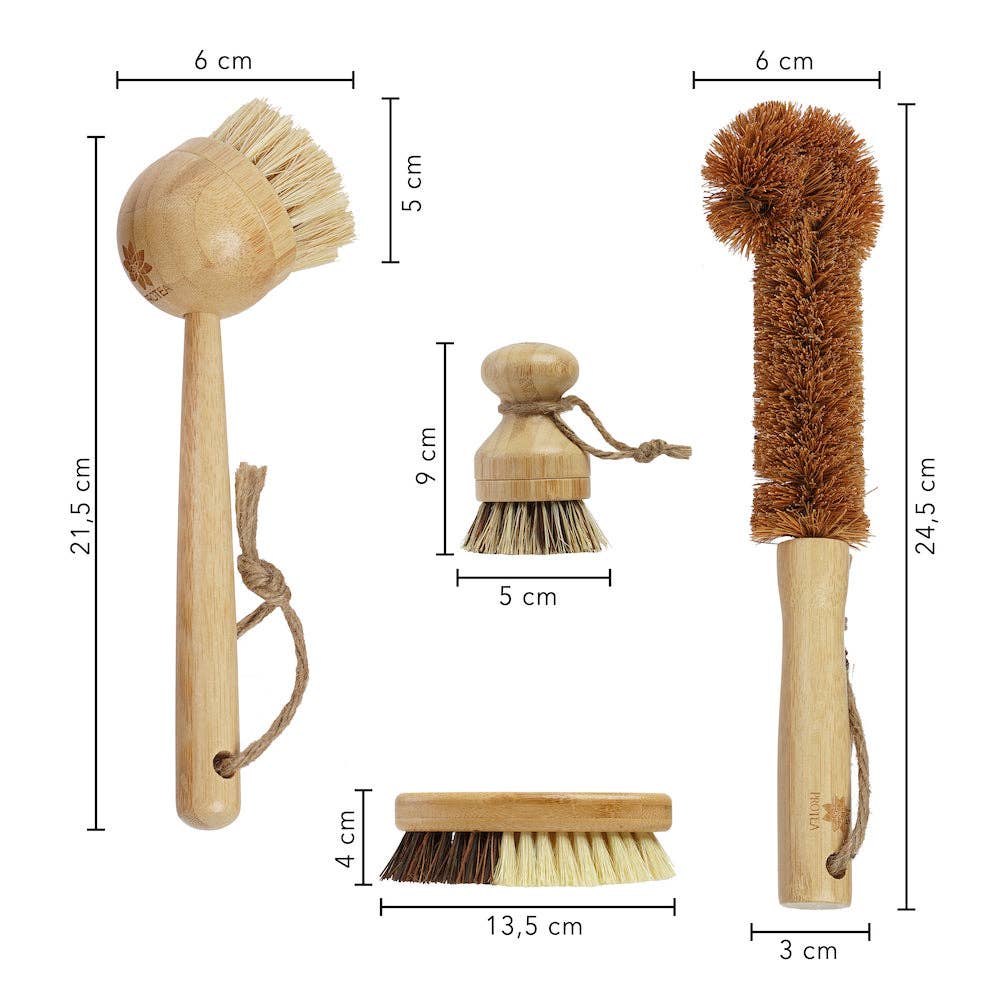 PROTEA 4er Set Spülbürsten aus Bambus und Naturfasern