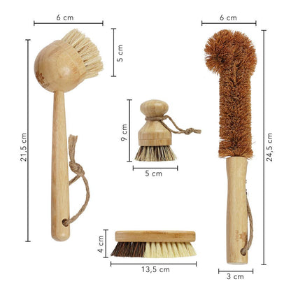 PROTEA 4er Set Spülbürsten aus Bambus und Naturfasern