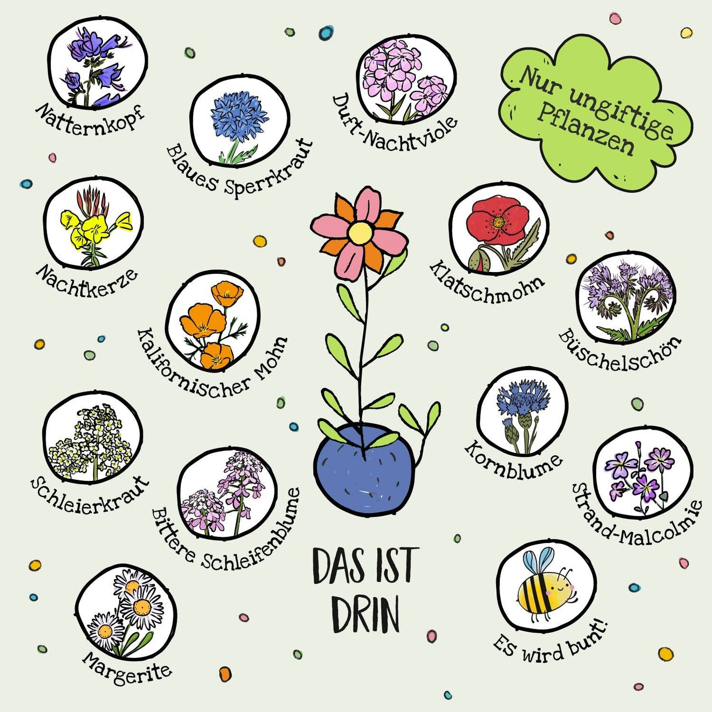 5er Blumenmurmeln im Pergaminbeutel - "Danke"