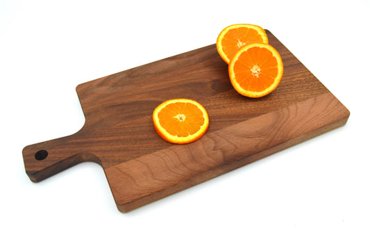 Standard-Holzbrett mit Griff aus Walnuss- und Buchenholz ca. 38/20/2 cm, Tapasbrett, Käsebrett