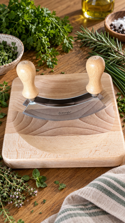 Geschenkset triangle Wiegemesser 14 cm & Buchenholzbrett