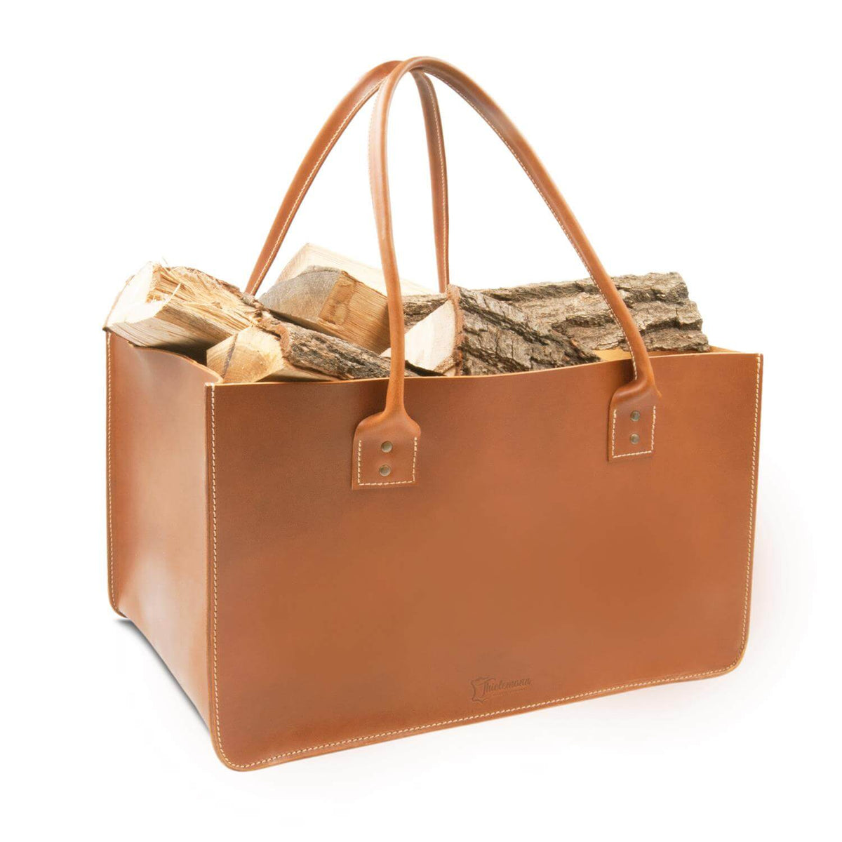 Einkaufstasche in Leder für den Markt oder Kaminholztasche aus Leder