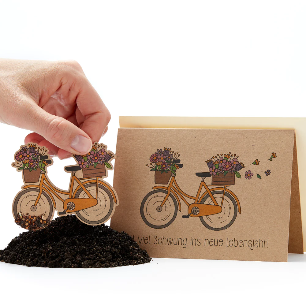 Saatsteckerkarte - Mit viel Schwung ins neue Lebensjahr