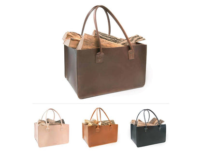 Einkaufstasche in Leder für den Markt oder Kaminholztasche aus Leder