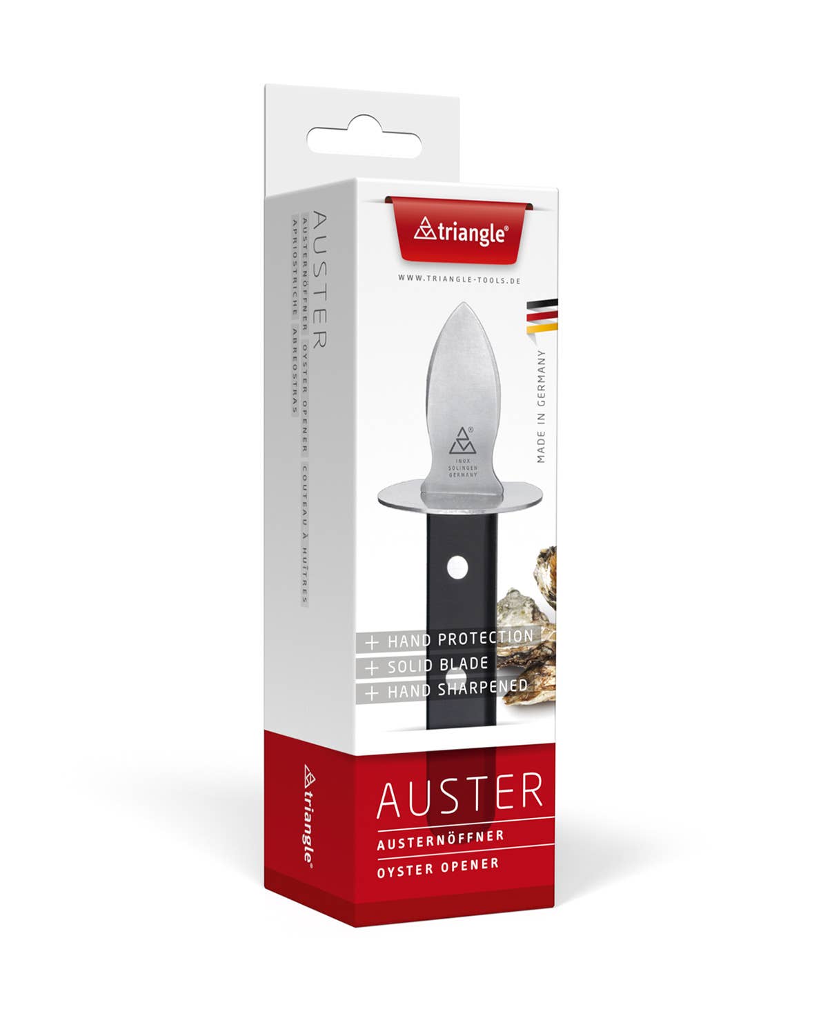 triangle Austernöffner mit Pflaumenholzgriff & Handschutz – Made in Solingen