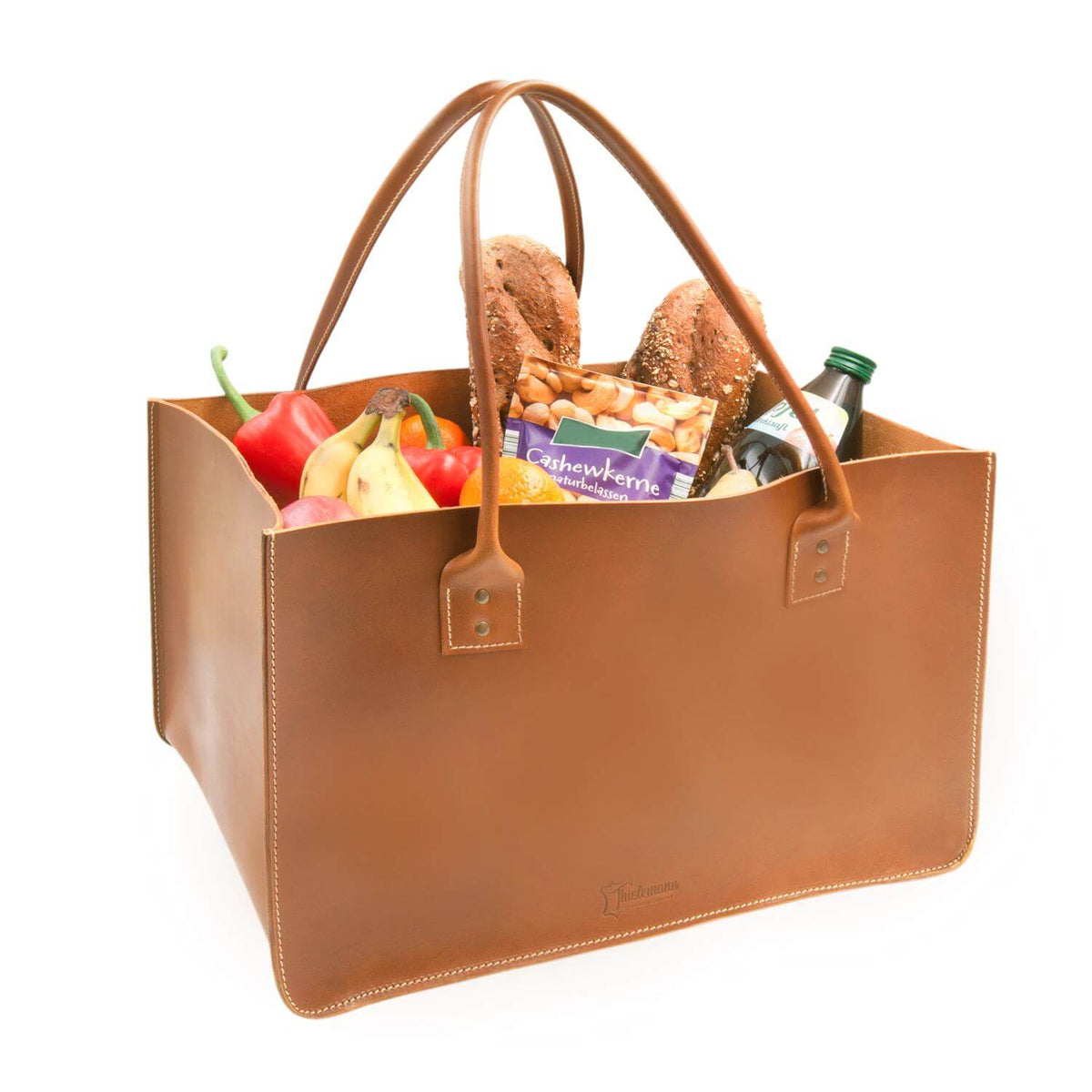 Einkaufstasche in Leder für den Markt oder Kaminholztasche aus Leder