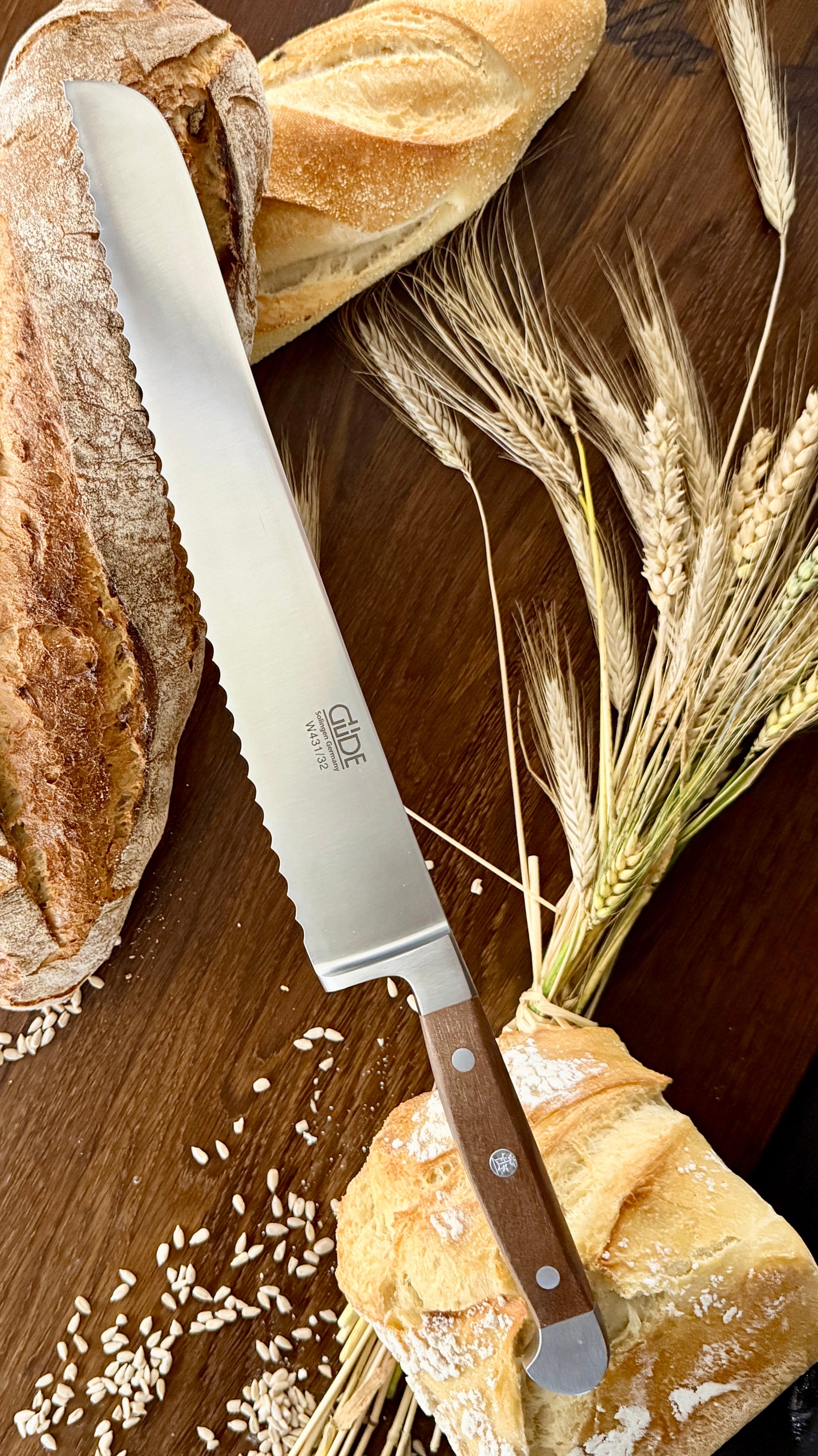 Güde bread knife Alpha walnut (blade length 32 cm)