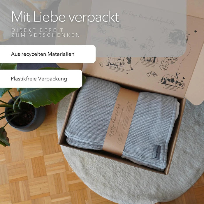 Blanketino Kuscheldecke mit Baumwollstrick · Seidengrau · Sandweiß XL · 210x145