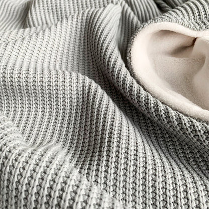 Blanketino Kuscheldecke mit Baumwollstrick · Seidengrau · Sandweiß XL · 210x145