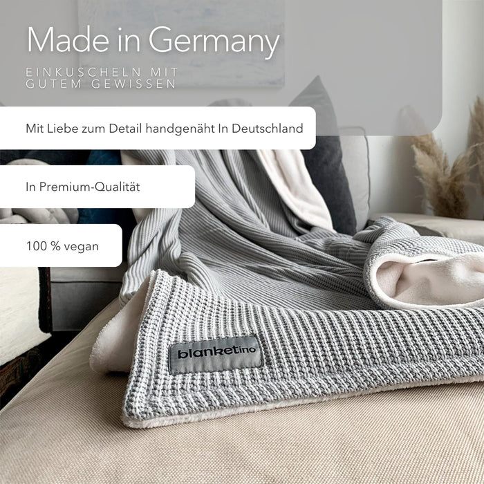 Blanketino Kuscheldecke mit Baumwollstrick · Seidengrau · Sandweiß XL · 210x145