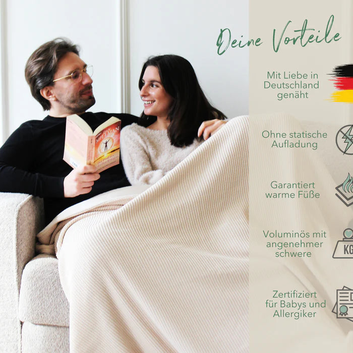Blanketino Kuscheldecke mit Baumwollstrick · Creme· Sandweiß XL · 210x145