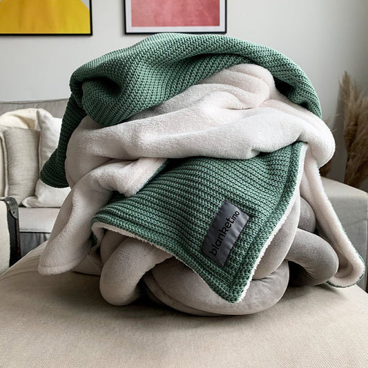 Blanketino Kuscheldecke mit Baumwollstrick · Seegrün· Sandweiß XL · 210x145