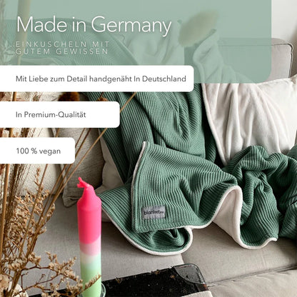 Blanketino Kuscheldecke mit Baumwollstrick · Seegrün· Sandweiß XL · 210x145